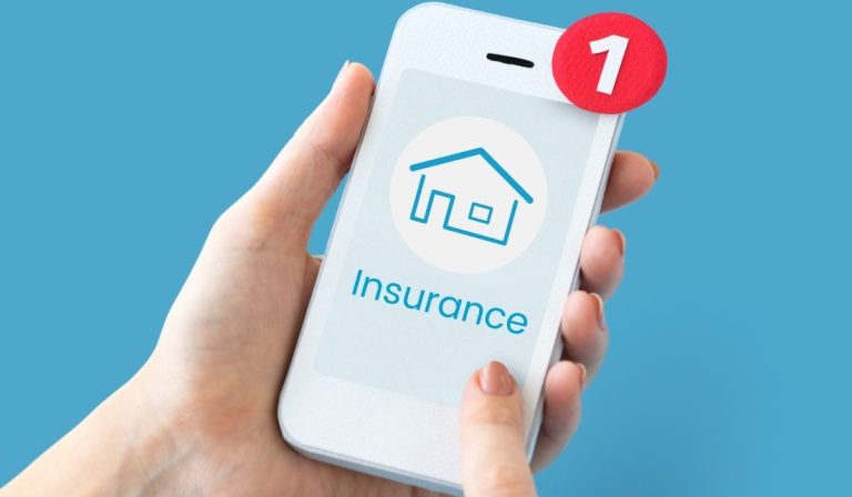 Smartphone showing home insurance app with notification on how to remove mortgage insurance from a monthly payment.