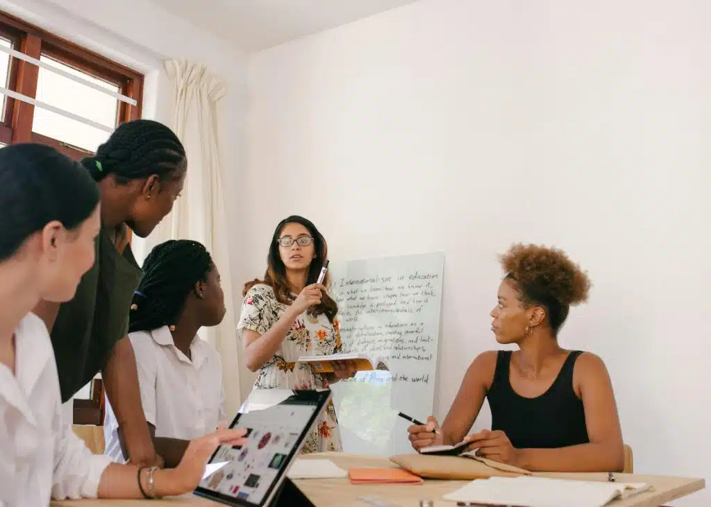 A group discussing a startup business loan