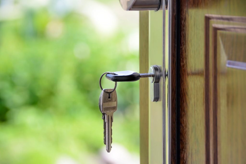 Key in a deadbolt lock of a tenants by severalty owned house
