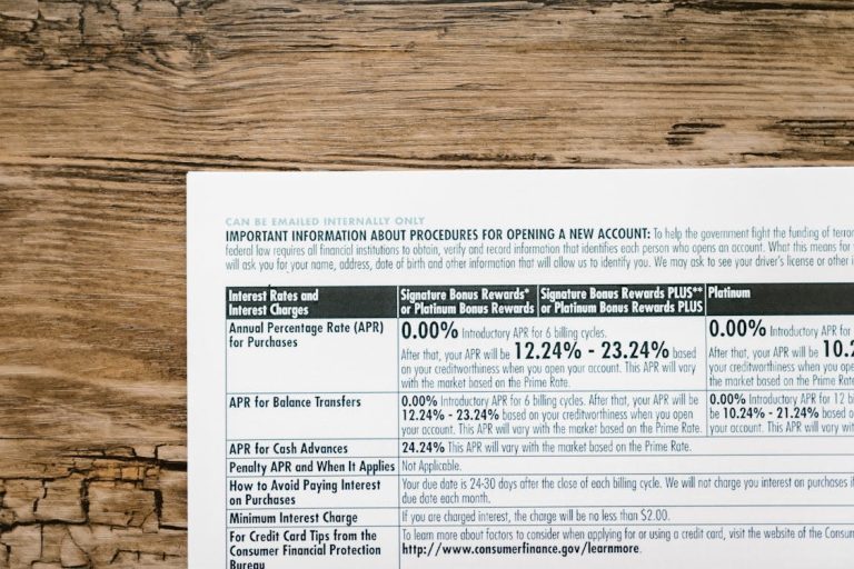 A document stating interest rates and fees