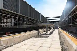 Sunlit pavement in an industrial building like Carrier Global