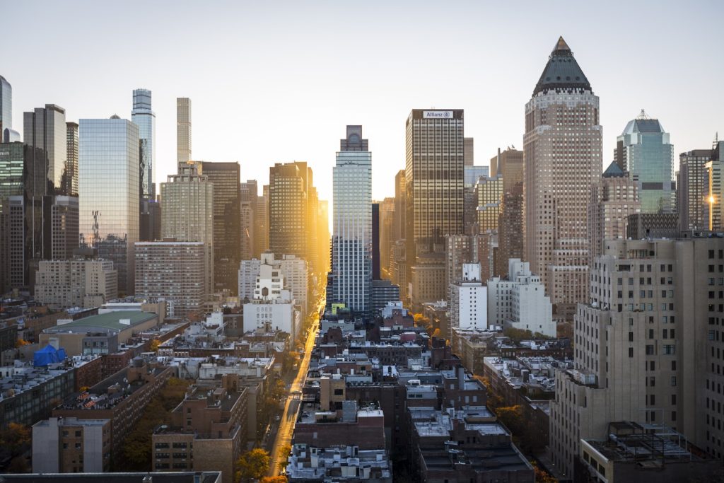 Tall buildings in wide angle for types of business entities