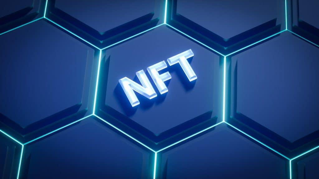 NFT in blue hexagon background for types of NFTs