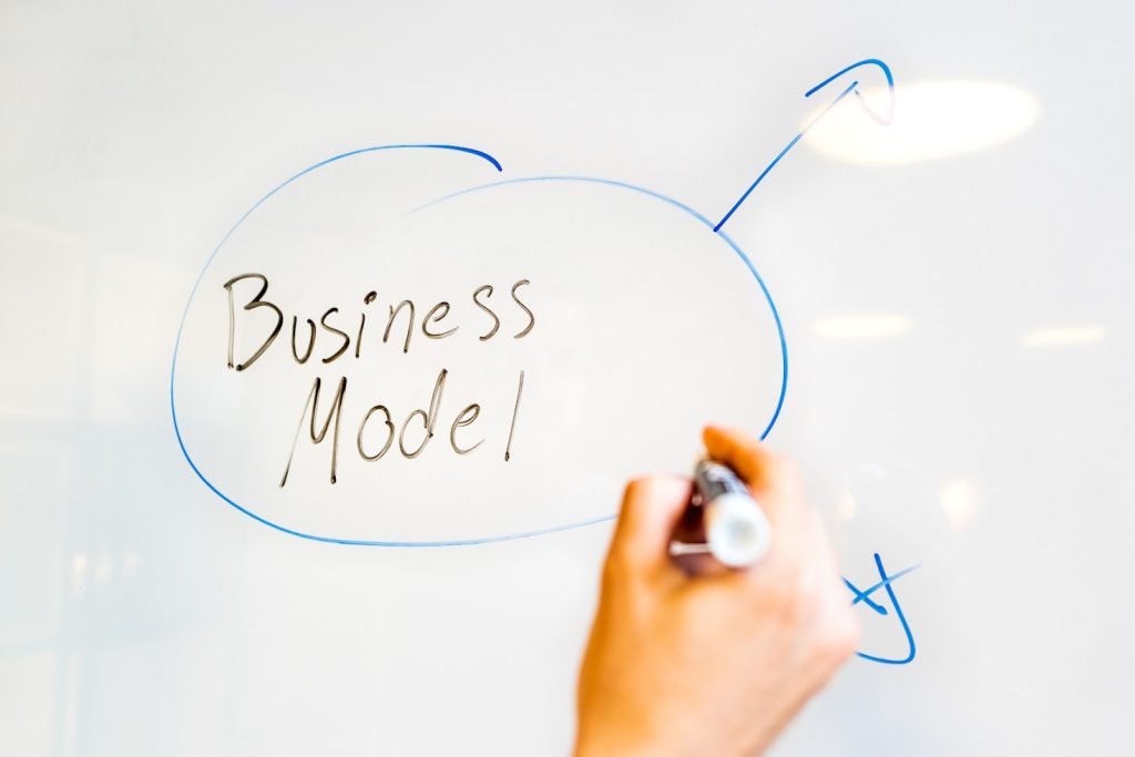 Business model written on a white board for types of business entities