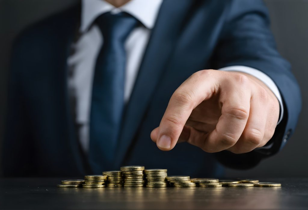Man counting coins in a wirehouse office