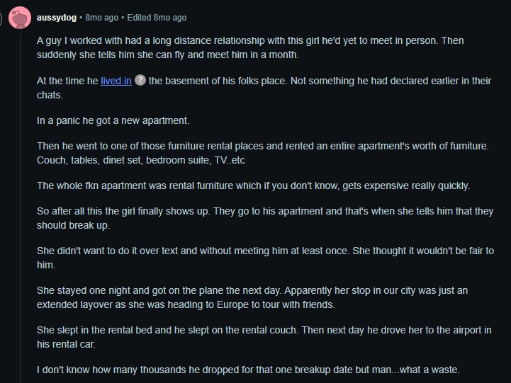 Screenshot of answer about a friend who bought an apartment for a girl