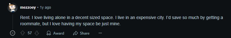 Screenshot of cringeworthy unnecessary expenses you can't just quit discussion on Reddit