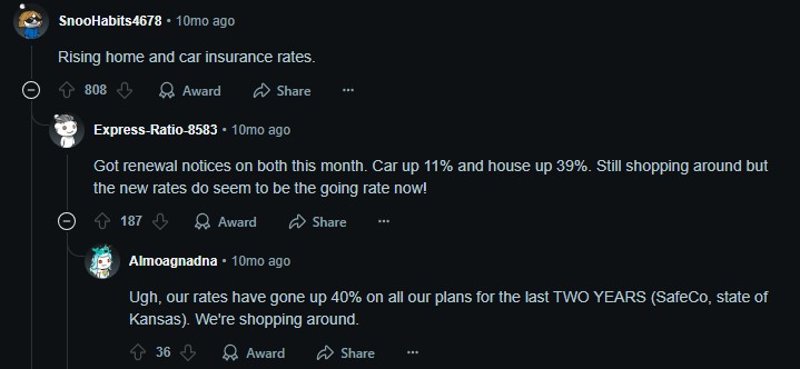 Screenshot of biggest unexpected expense related to unnecessary expenses discussions on Reddit
