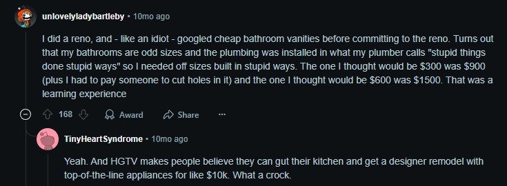 Screenshot of biggest unexpected expense related to unnecessary expenses discussions on Reddit