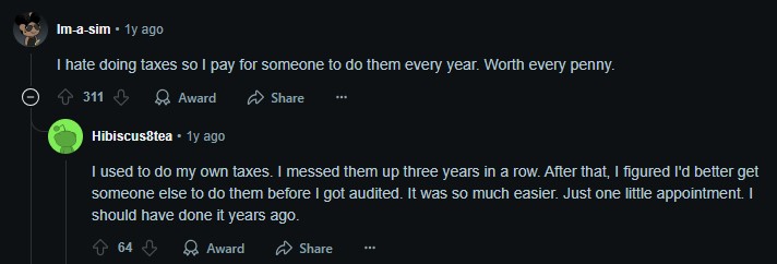 Screenshot of tax discussion as unnecessary expenses thast are worth it