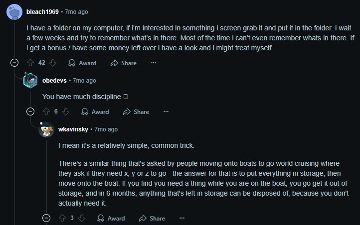 Screenshot of answer saying computer folder for screenshots of potential impulse buys