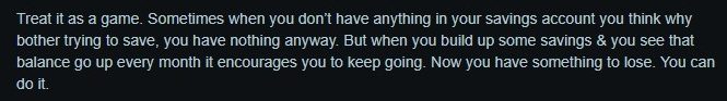 Screenshot of answer about treating savings as a game