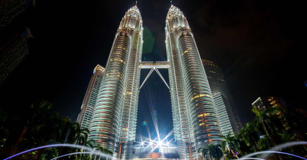 Landscape view of Petronas Twin Towers in Kuala Lumpur, Malaysia