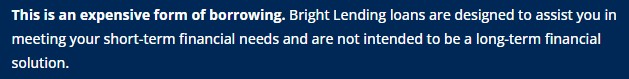 Bright Lending expensive borrowing disclaimer