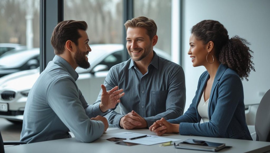 Client talking to guaranteed asset protection insurers
