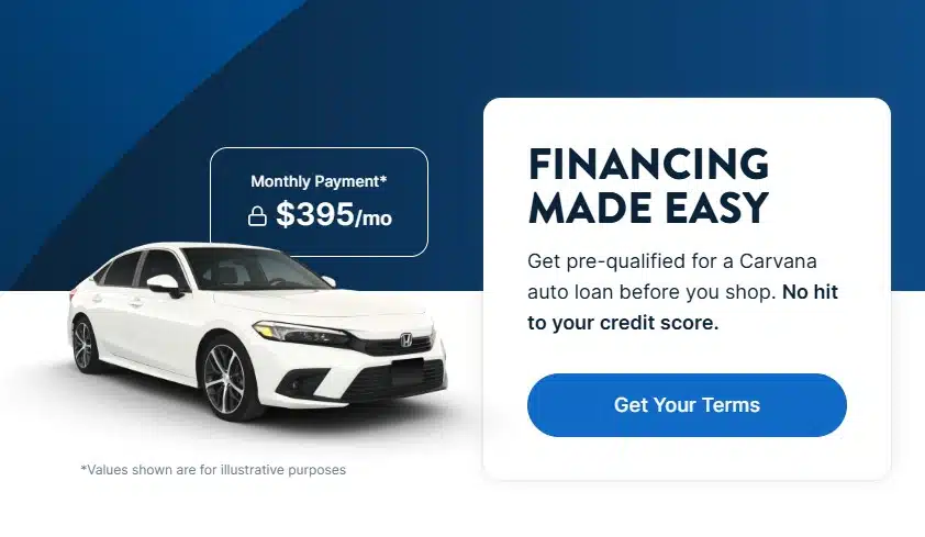 Screenshot of financing page on Carvana for Carvana reviews