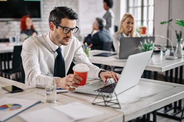 Loan processor working in office