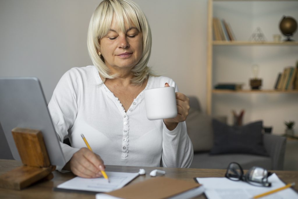 Senior woman reviewing straight life annuity