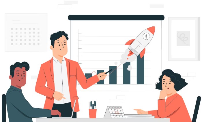 Graphic illustration of business meeting about contribution margin