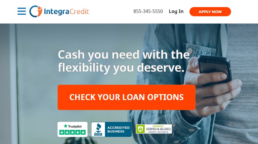 Screenshot of Integra Credit website homepage