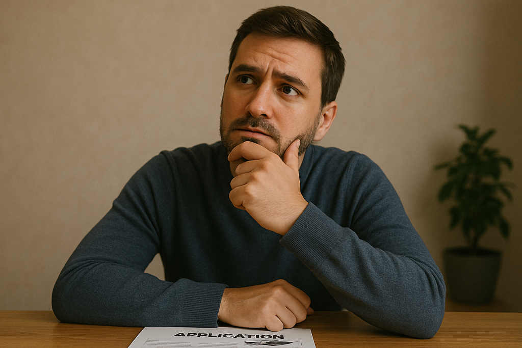 Man thinking whether to apply for a piggyback loan
