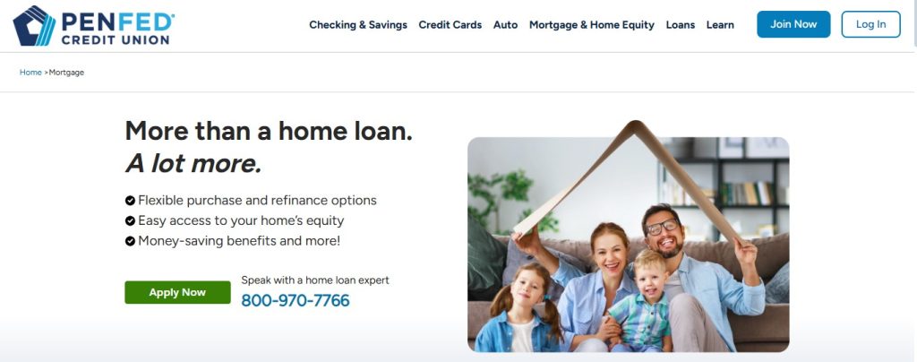 Screenshot of PenFed website mortgage page for PenFed mortgage rates