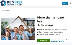 Screenshot of PenFed website mortgage page for PenFed mortgage rates