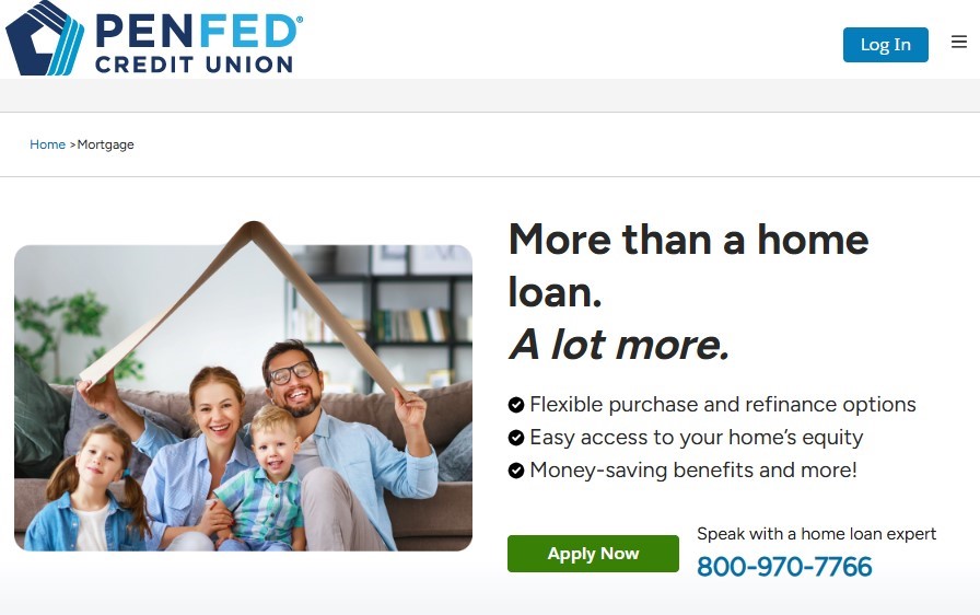 Screenshot of PenFed website mortgage page for PenFed mortgage rates