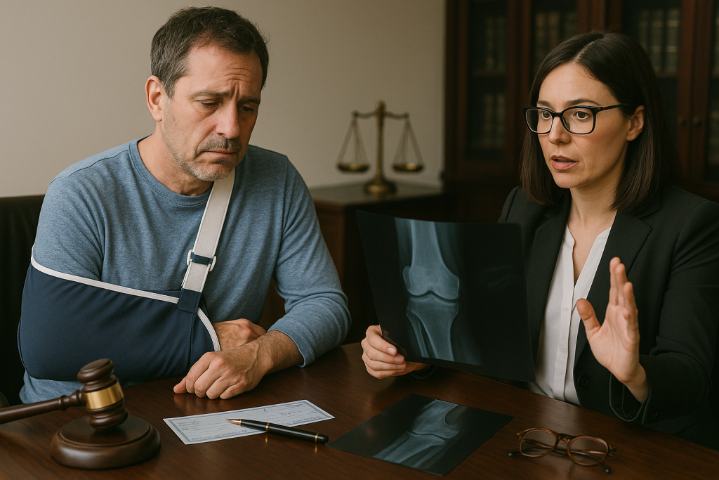 Man with his lawyer talking about structured settlement for his personal injury claim