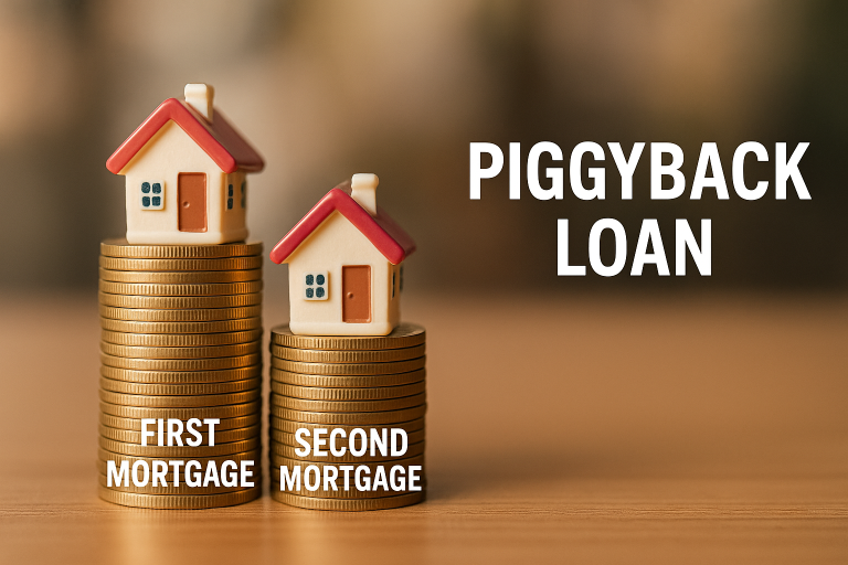 House models on top of coins as an illustration of piggyback loan
