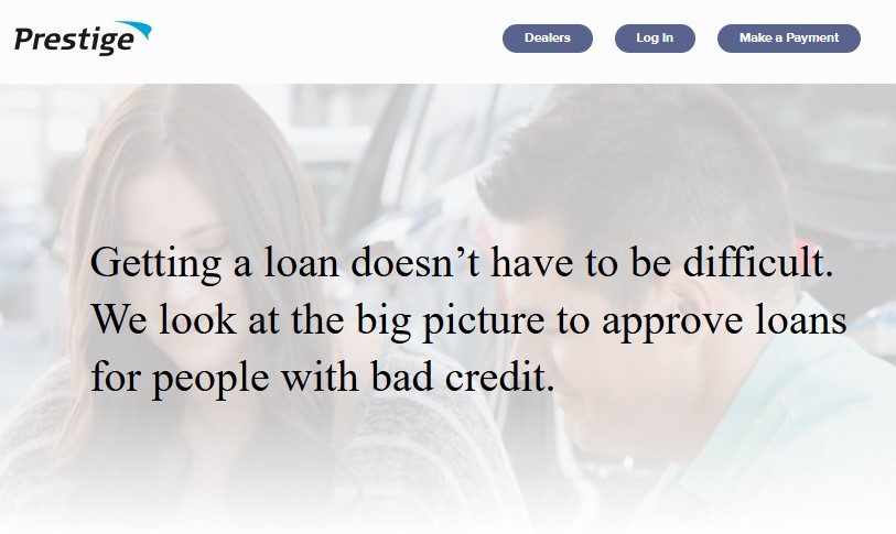 Screenshot of Prestige Financial website homepage