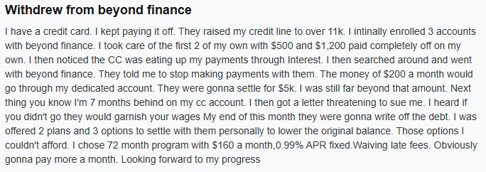 Screenshot of Reddit comment about Beyond Finance