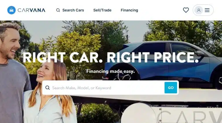 Screenshot of Carvana homepage for Carvana reviews
