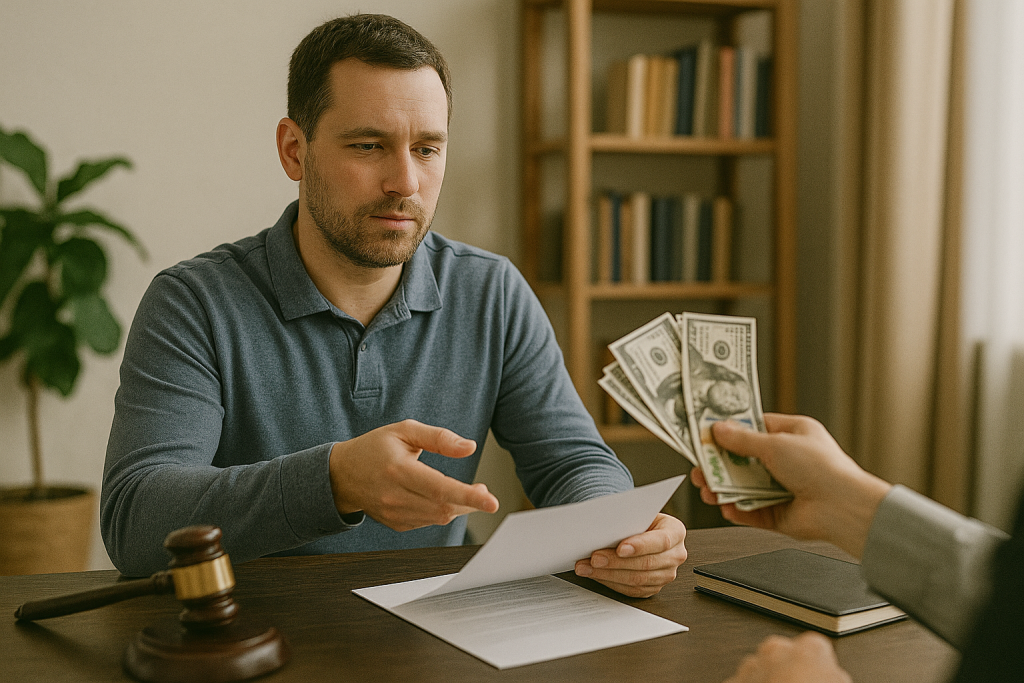 Man receiving payment for a structured settlement sale