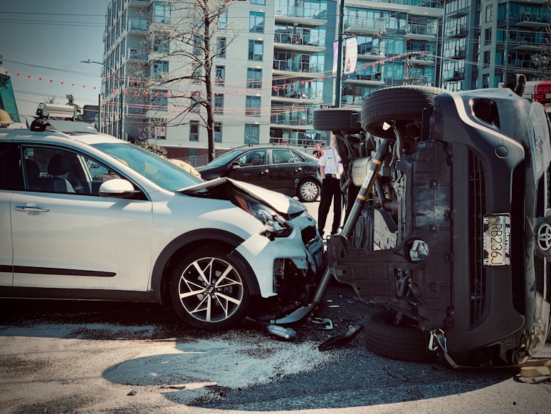 A car that has crashed into another car resulting in wrongful death
