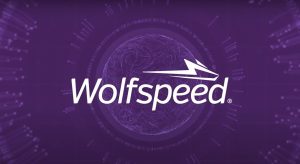 Wolfspeed logo on a purple graphic background