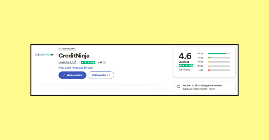 Screenshot of CreditNinja on Trustpilot