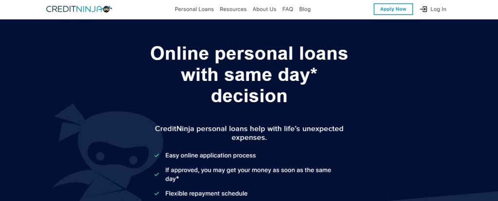 Screenshot of CreditNinja website homepage