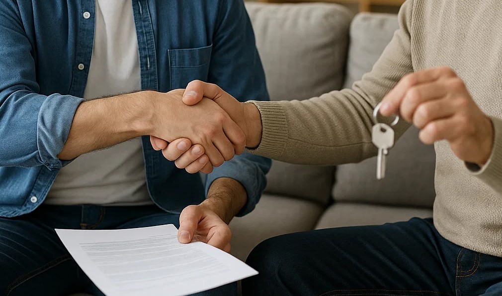 Extreme close up of a landlord and tenant's handshake