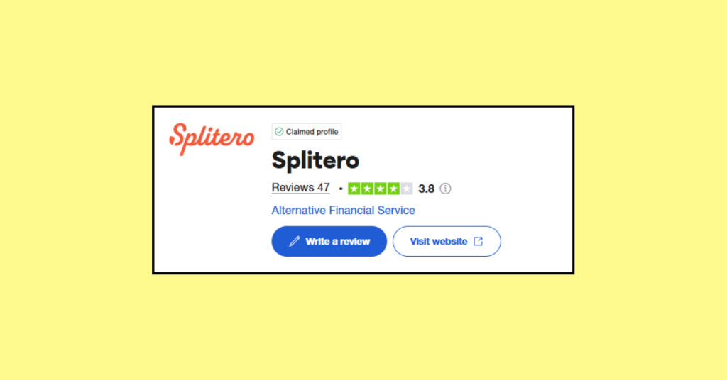 Screenshot of Splitero on Trustpilot