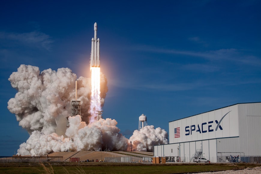 Extreme wide shot of SpaceX rocket launch