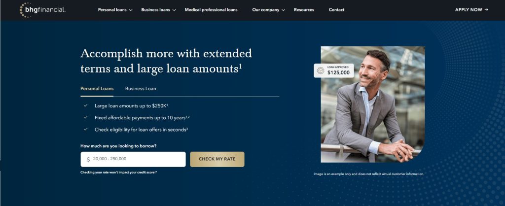 Screenshot of BHG Financial website homepage