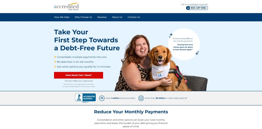 Accredited Debt Relief website homepage