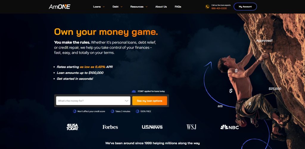 AmOne website homepage