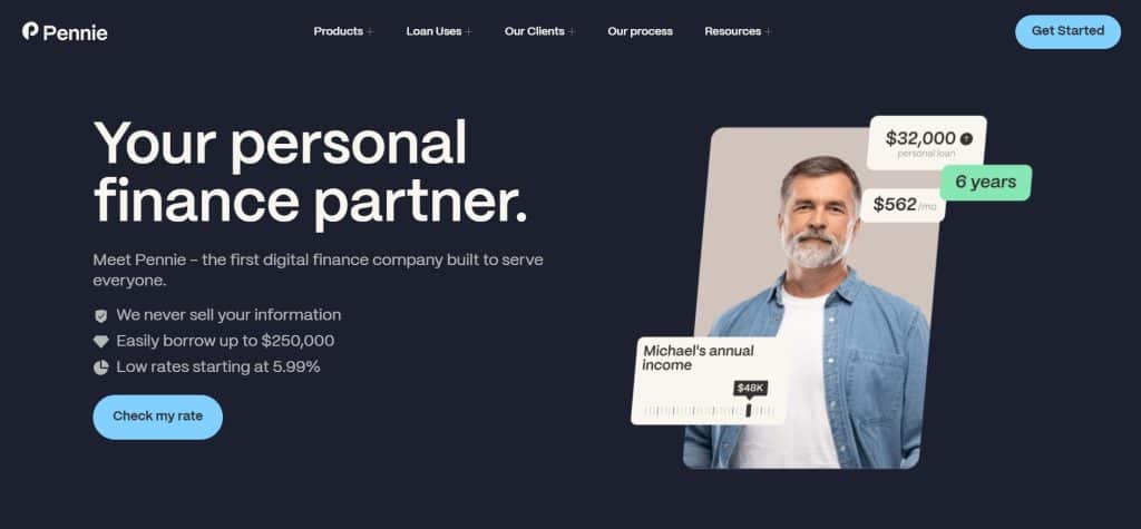 Pennie website homepage