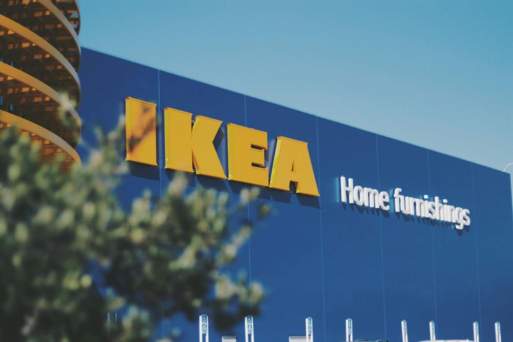 IKEA store exterior with blue facade and yellow IKEA logo for home furnishings