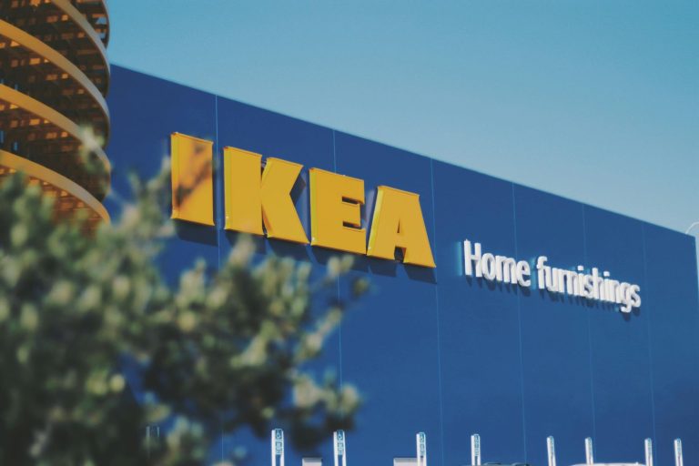 IKEA store exterior with blue facade and yellow IKEA logo for home furnishings