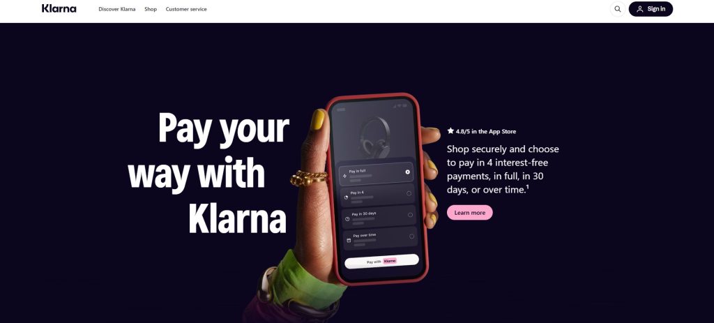 Klarna website homepage