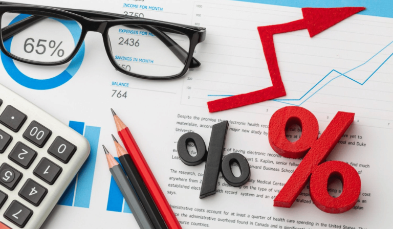 Financial charts and percent symbols illustrating the difference between APR vs interest rate.