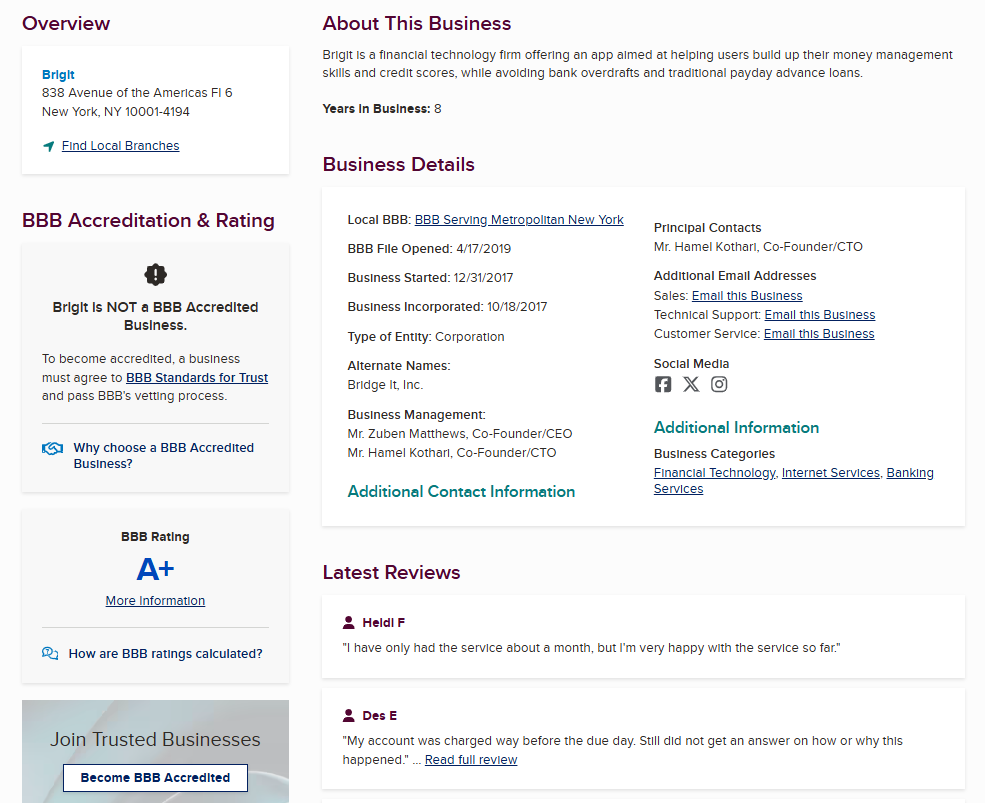 Brigit BBB profile